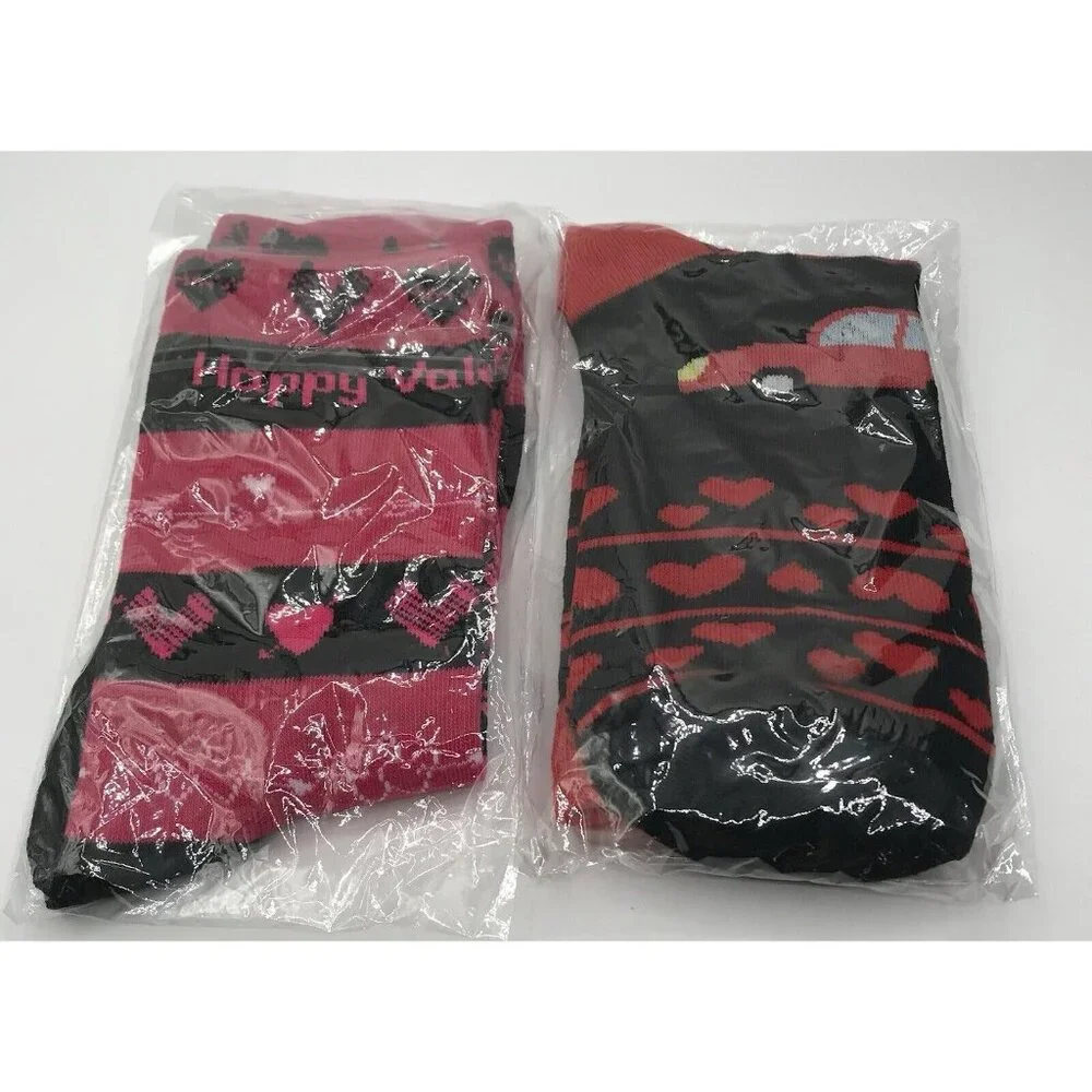 Women’s Socks‎ Valentines Day 2 Pairs Black Red Hearts